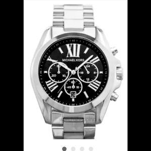 MICHAEL KORS- (MK5705) UNISEX BLACK FACE CHRONOGRAPH WATCH W/SILVER BAND